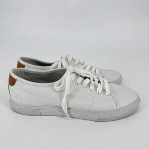 Frye Gia Low Lace Sneakers Womens 9 White Leather Tan Heel FR41118